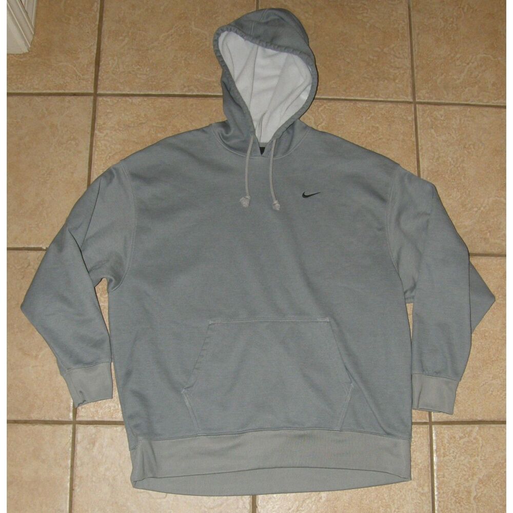 NIKE DRI-FIT Gray Sz Large Athletic Hoodie Hooded Logo Sweatshirt Front Pocket
